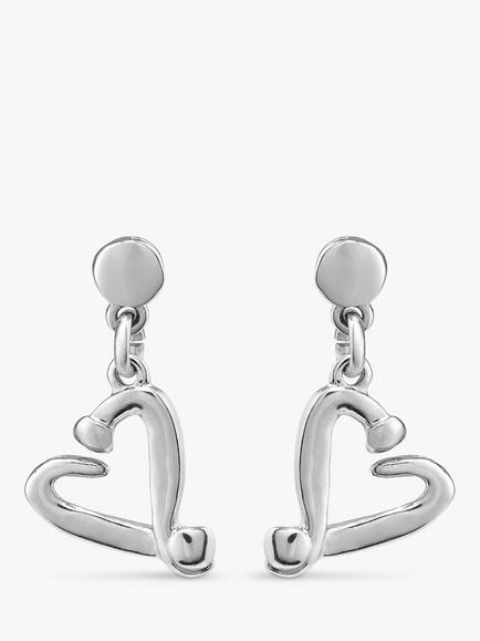 UNOde50 Love Collection Nailed Heart Drop Earrings, Silver