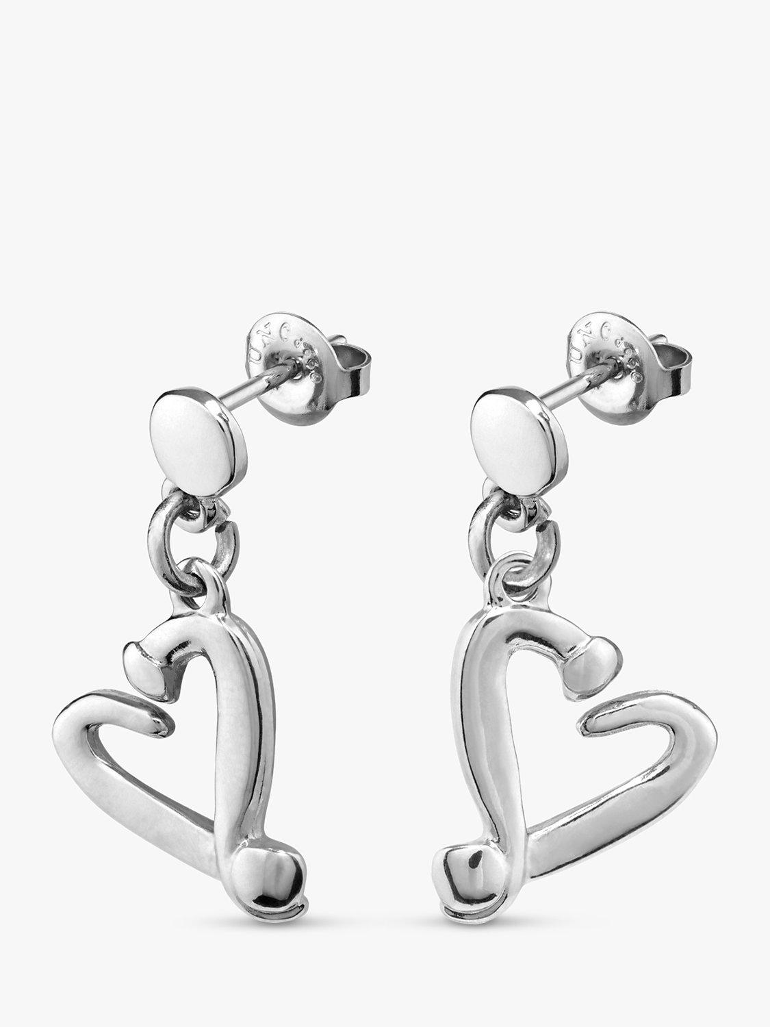 Product image 2 of 4, which shows UNOde50 Love Collection Nailed Heart Drop Earrings, Silver