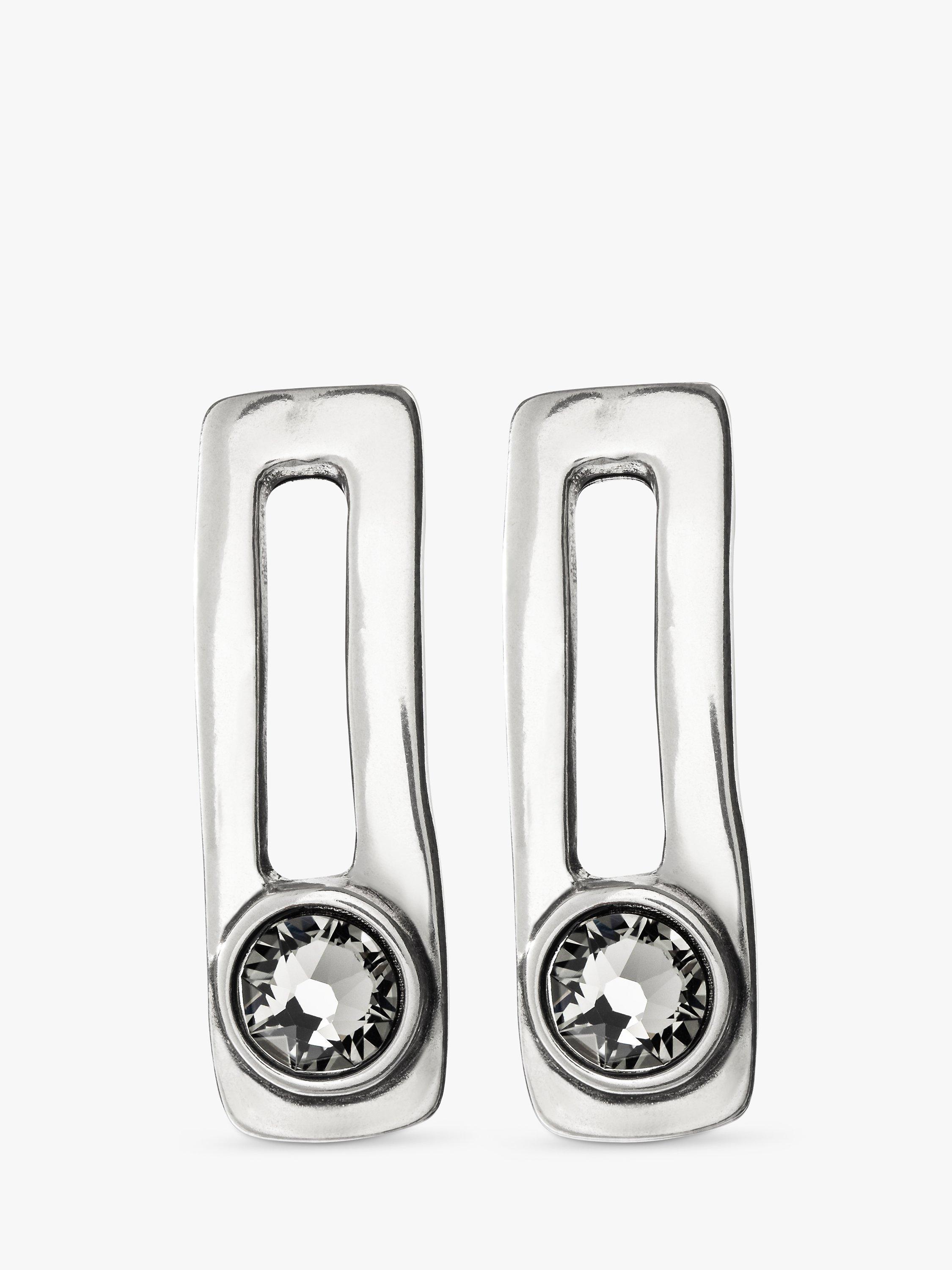 Product image 1 of 5, which shows UNOde50 On My Own Rectangular Drop Grey Crystal Earrings, Silver
