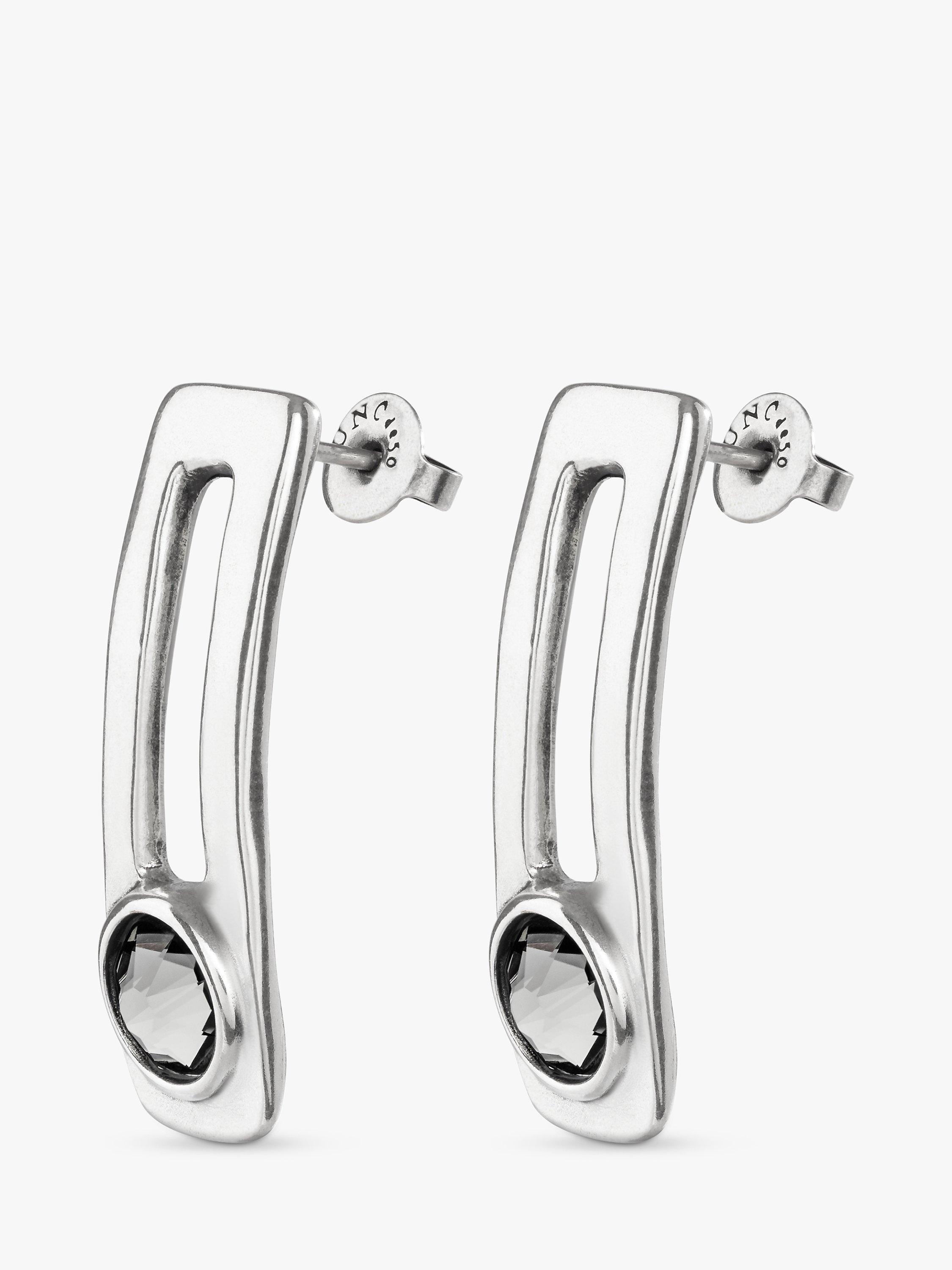 Product image 2 of 5, which shows UNOde50 On My Own Rectangular Drop Grey Crystal Earrings, Silver