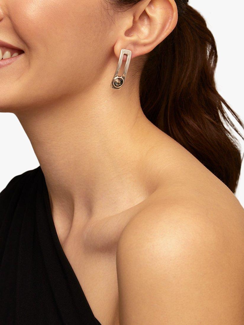 Product image 3 of 5, which shows UNOde50 On My Own Rectangular Drop Grey Crystal Earrings, Silver