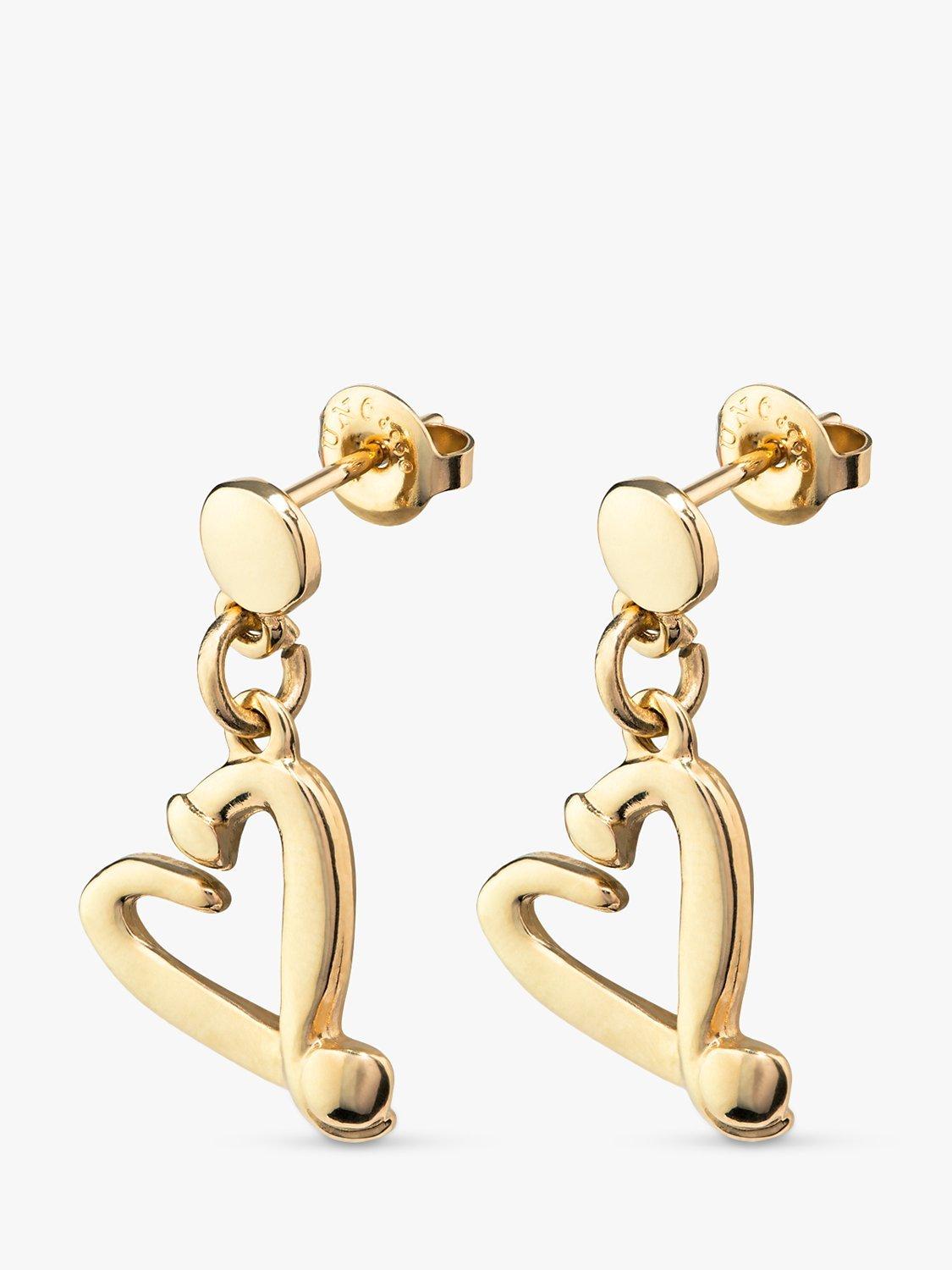 Product image 2 of 4, which shows UNOde50 Love Collection Nailed Heart Drop Earrings, Gold