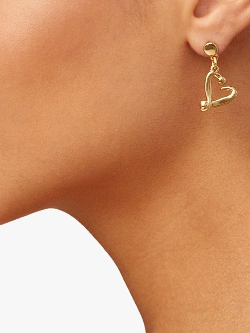 Product image 3 of 4, which shows UNOde50 Love Collection Nailed Heart Drop Earrings, Gold