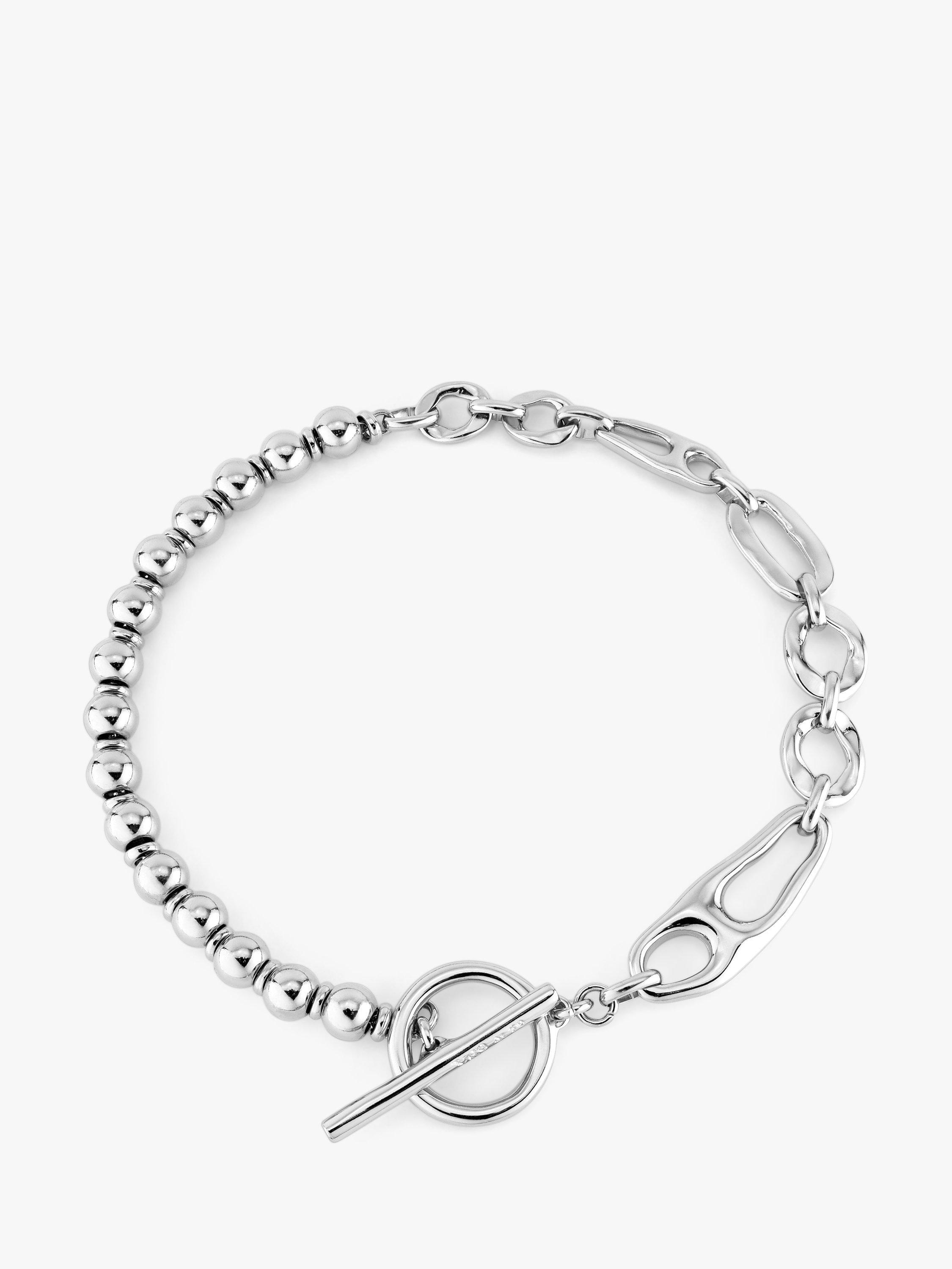 UNOde50 Joyful Bead and Link T-Bar Collar Necklace, Silver