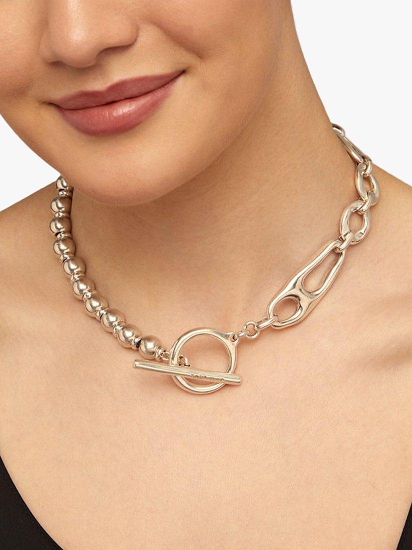 UNOde50 Joyful Bead and Link T-Bar Collar Necklace, Silver