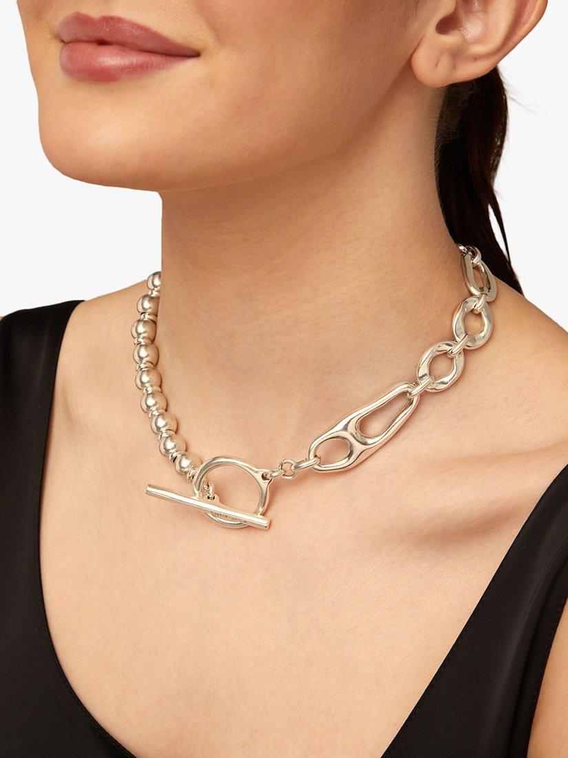 UNOde50 Joyful Bead and Link T-Bar Collar Necklace, Silver