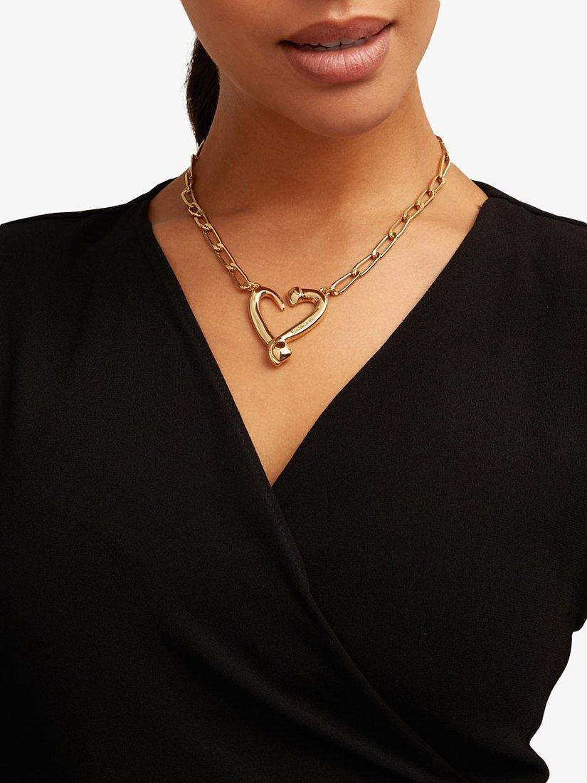 Product image 4 of 5, which shows UNOde50 Nails and Hearts Link Collar Necklace, Gold
