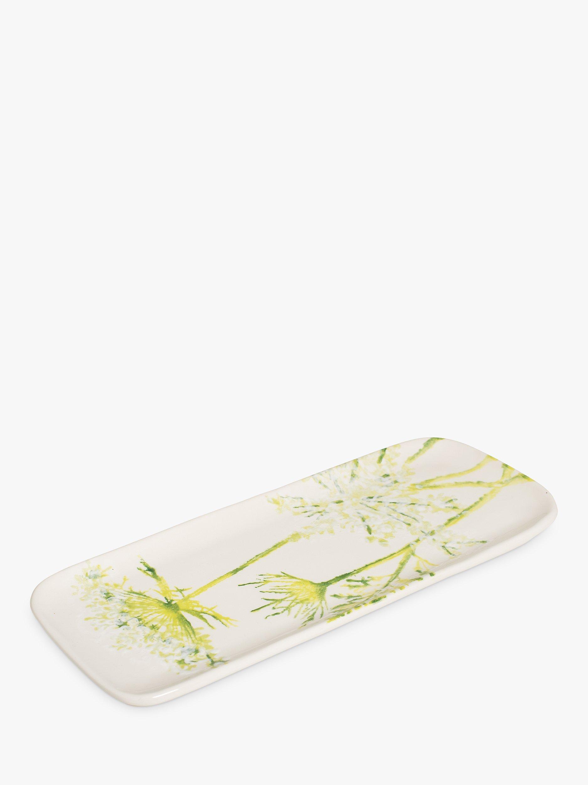 BlissHome Cow Parsley Earthenware Small Oblong Platter, 28cm, Green