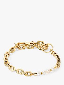COEUR DE LION Freshwater Pearl Chain Bracelet, Gold/White, Gold/White