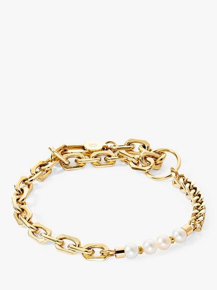 COEUR DE LION Freshwater Pearl Chain Bracelet, Gold/White, Gold/White