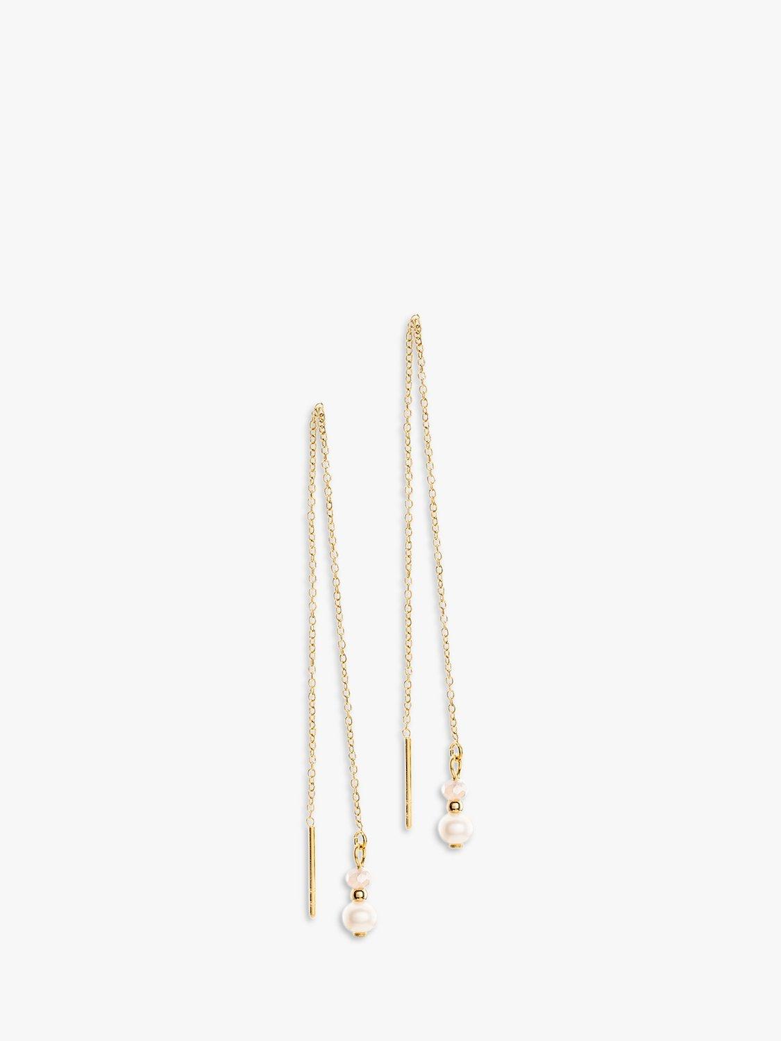 Product image 1 of 2, which shows COEUR DE LION Freshwater Pearl Chain Thread Earrings, Gold/White