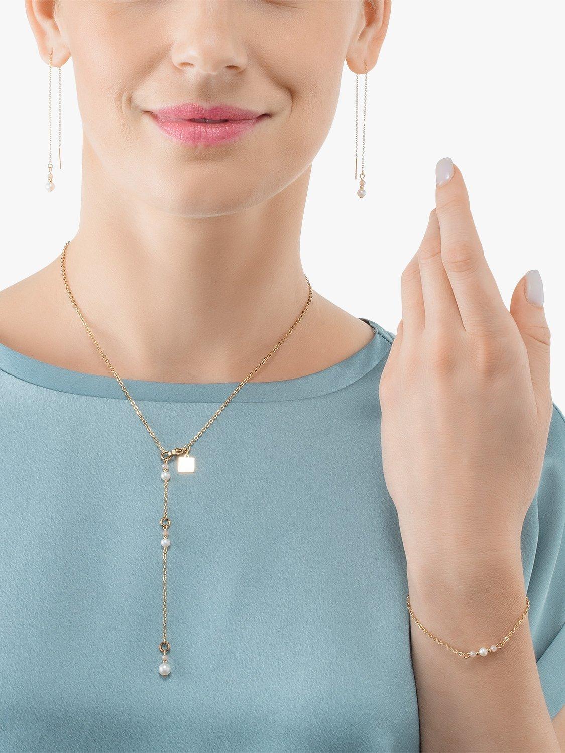Product image 2 of 2, which shows COEUR DE LION Freshwater Pearl Chain Thread Earrings, Gold/White