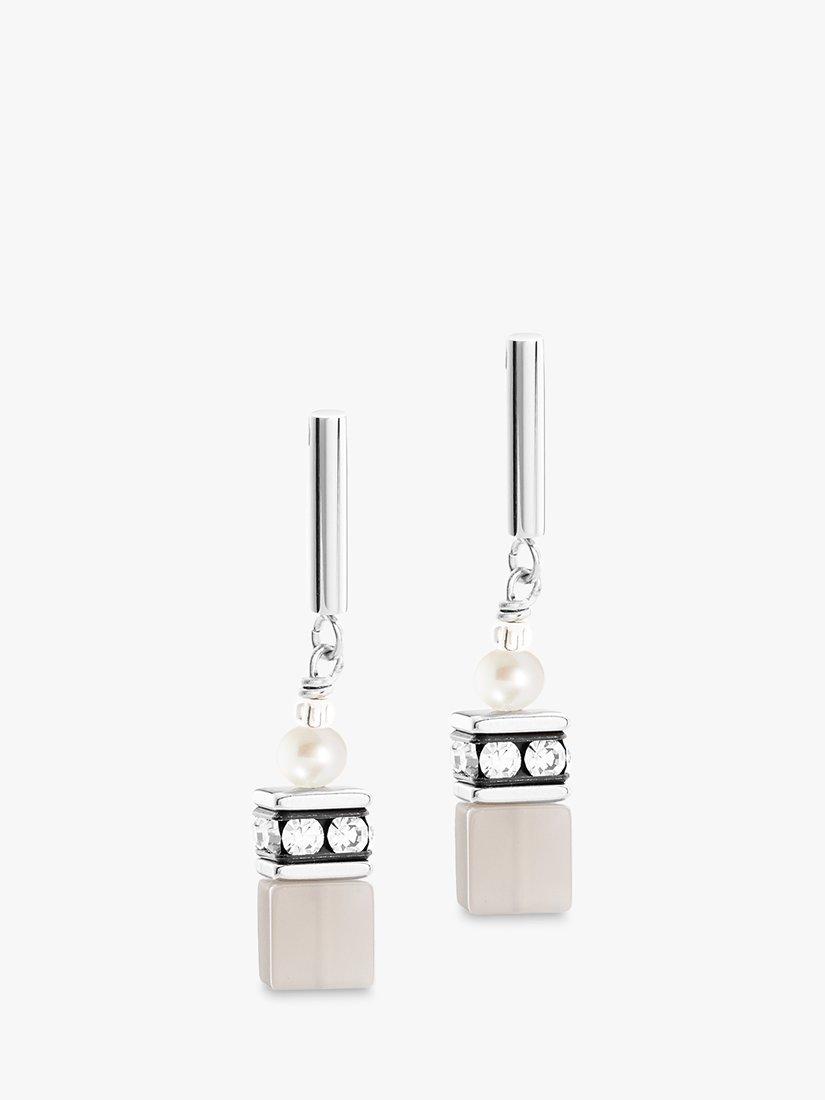 Product image 1 of 2, which shows COEUR DE LION Freshwater Pearl and Agate Drop Earrings, Silver/Grey