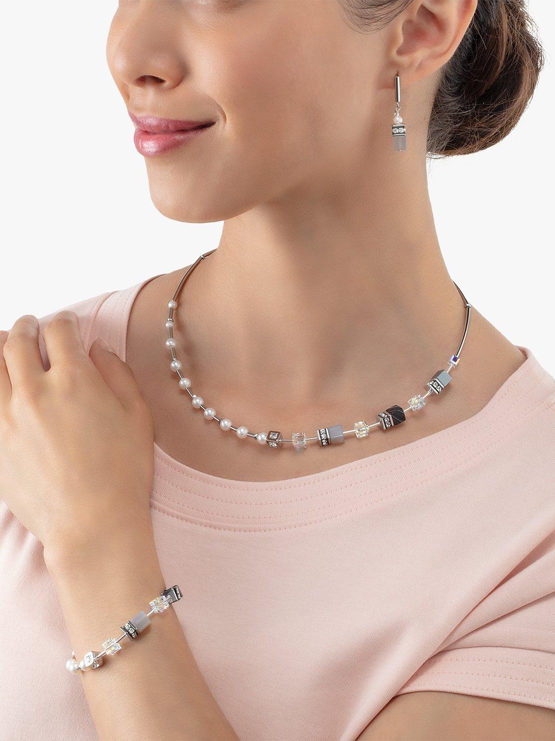 Product image 2 of 2, which shows COEUR DE LION Freshwater Pearl and Agate Drop Earrings, Silver/Grey