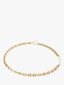 COEUR DE LION Freshwater Pearl Link Chain Necklace, Gold/White, Gold/White