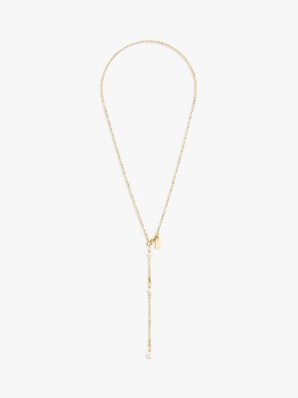 COEUR DE LION Freshwater Pearl Lariat Necklace, Gold, Gold/White