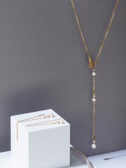 COEUR DE LION Freshwater Pearl Lariat Necklace, Gold - view 2, Gold/White