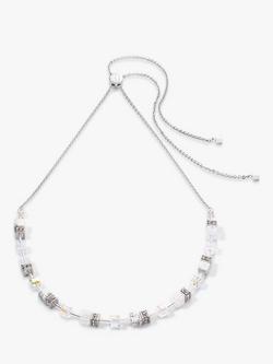 COEUR DE LION Multi Stone and Swarovski Crystal Toggle Necklace, Silver/White, Silver/White