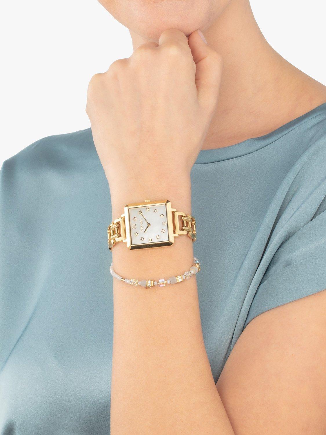 Product image 6 of 6, which shows COEUR DE LION 7632/74-1643 Women's Swarovski® Crystals Bracelet Strap Watch, Gold/Multi