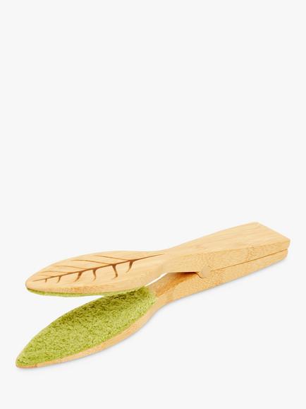 Kikkerland Bamboo Leaf Cleaning Tongs, Neutral, Neutral