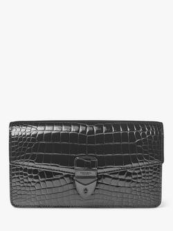 Aspinal of London Mayfair Croc Effect Leather Clutch Bag, Black