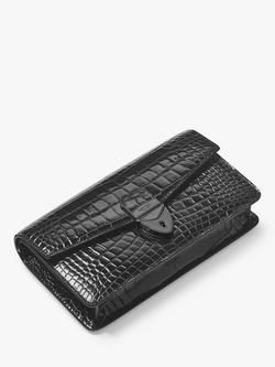 Aspinal of London Mayfair Croc Effect Leather Clutch Bag - view 2, Black