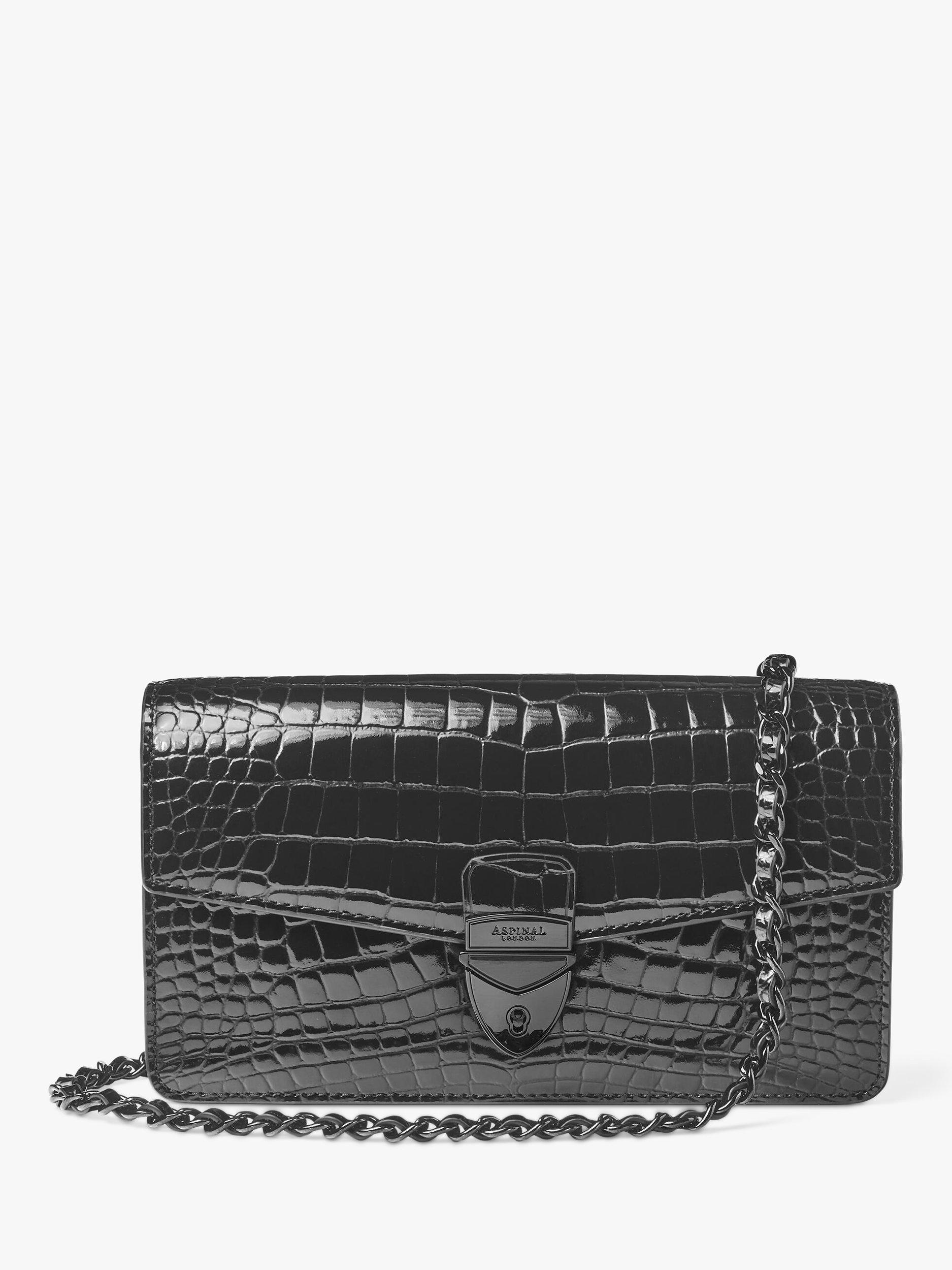 Product image 3 of 8, which shows Aspinal of London Mayfair Croc Effect Leather Clutch Bag, Black