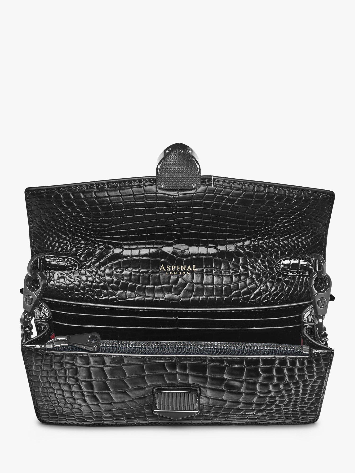 Product image 4 of 8, which shows Aspinal of London Mayfair Croc Effect Leather Clutch Bag, Black