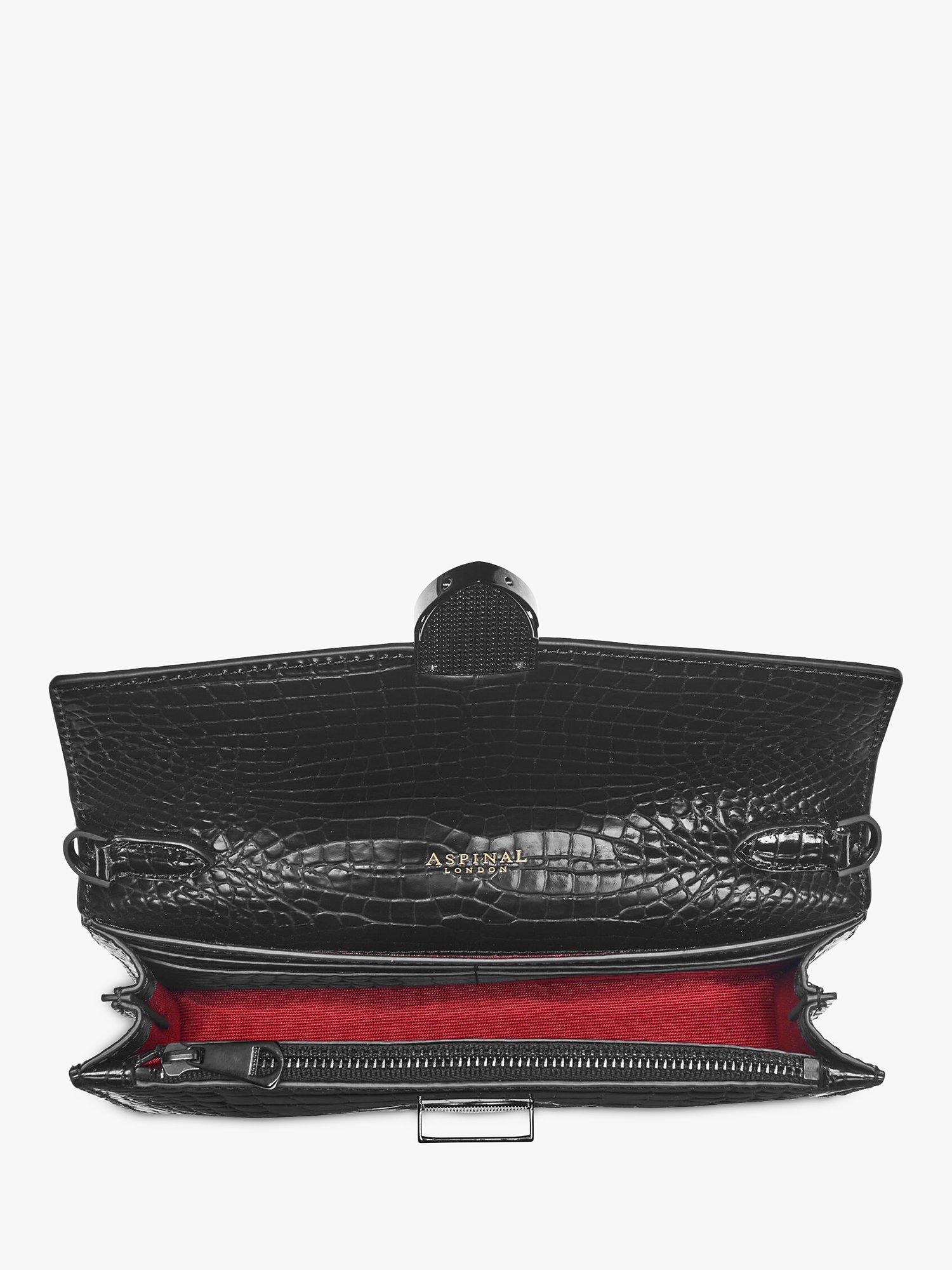 Product image 5 of 8, which shows Aspinal of London Mayfair Croc Effect Leather Clutch Bag, Black
