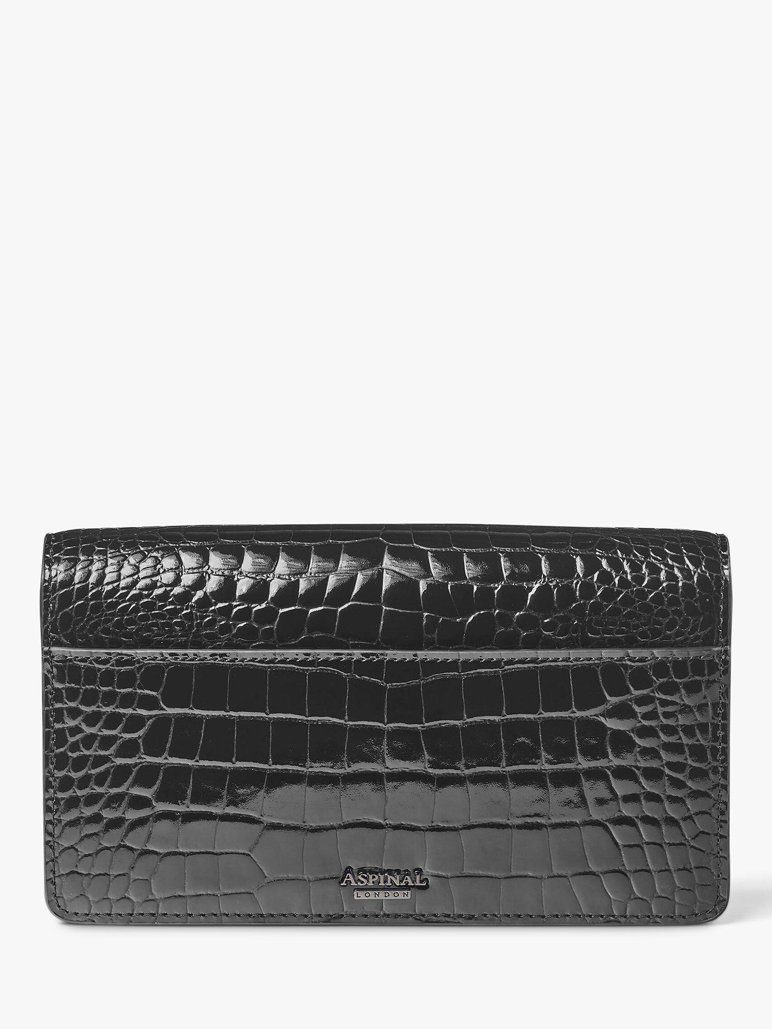 Product image 6 of 8, which shows Aspinal of London Mayfair Croc Effect Leather Clutch Bag, Black