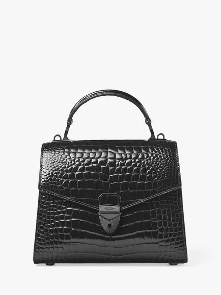 Aspinal of London Midi Mayfair 2 Croc Leather Crossbody Bag, Black - view 2, Black