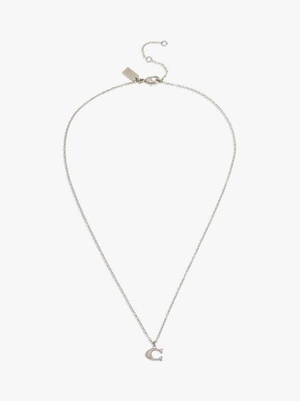 Coach Signature C Pendant Necklace, Silver - view 2, Silver