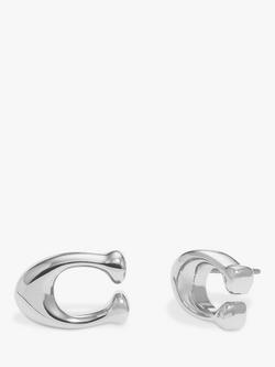 Coach Signature Sculpted C Stud Earrings, Silver, Silver