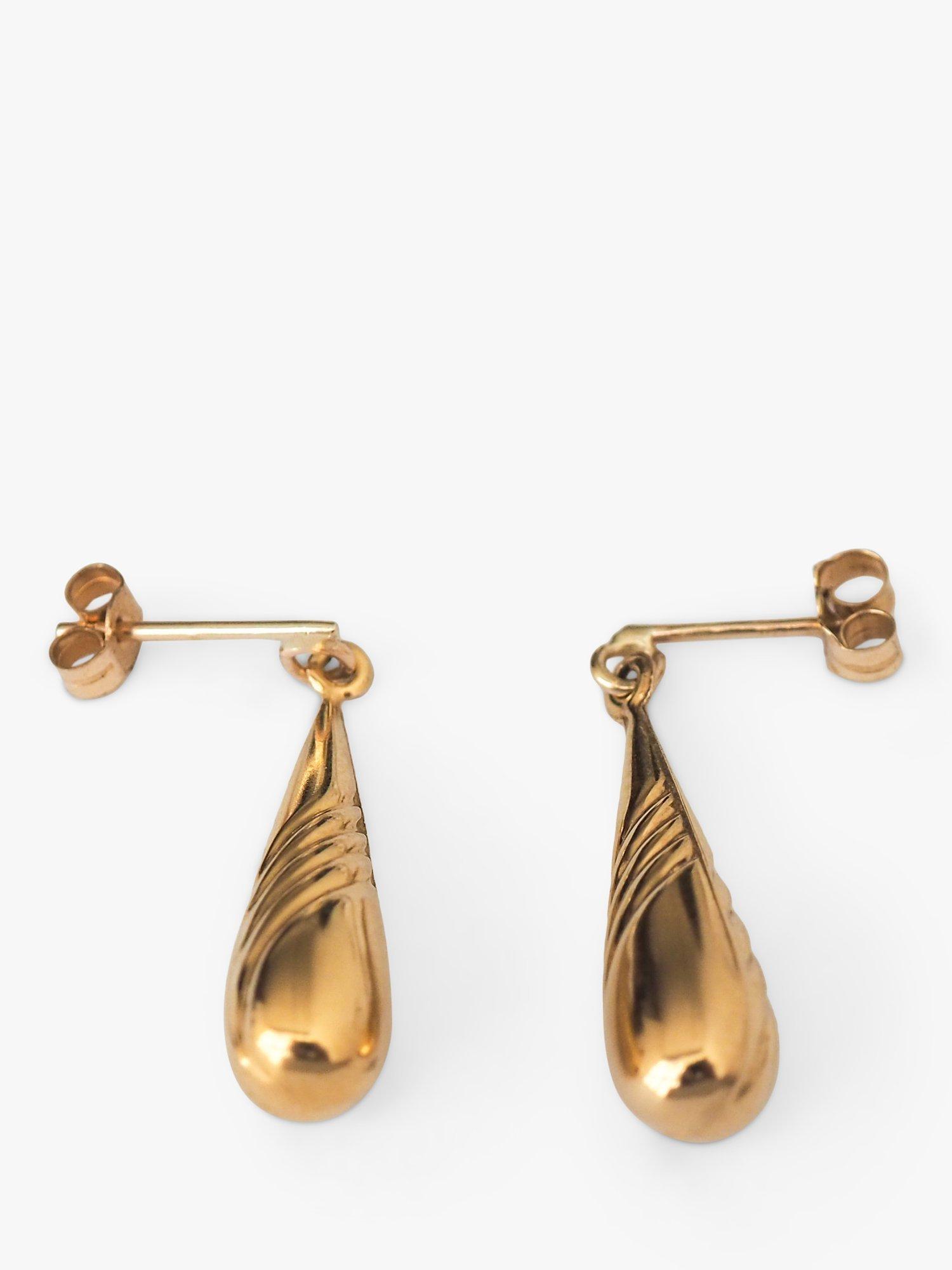 L & T Heirlooms Pre-Loved 9ct Yellow Gold Spiral Bomb Drop Earrings