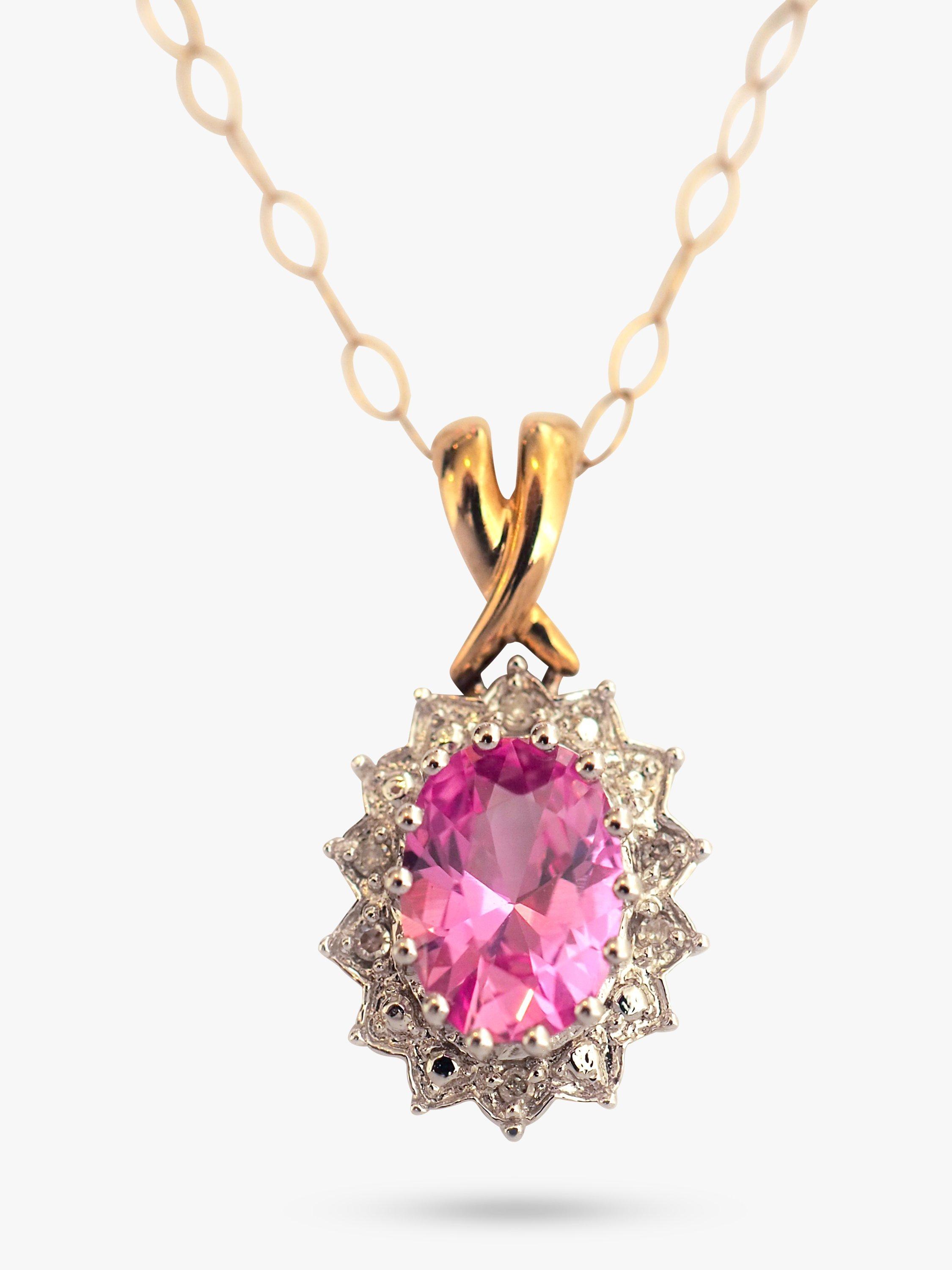 L & T Heirlooms Pre-Loved 9ct Yellow Gold Pink Sapphire and Diamond Pendant Necklace