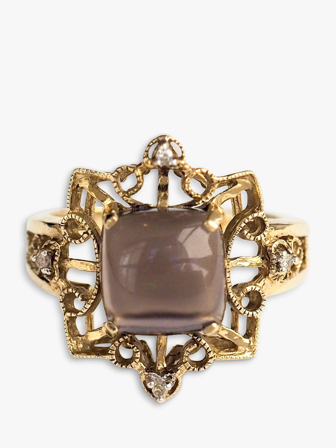 L & T Heirlooms Pre-Loved 9ct Yellow Gold Quartz & Diamond Cocktail Ring