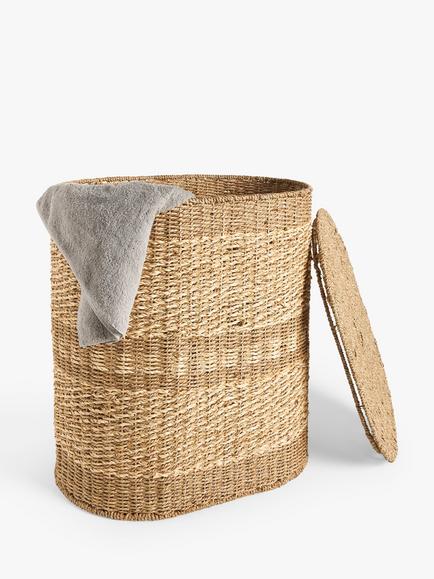 John Lewis Woven Seagrass Oval Laundry Basket, Natural - view 2, 