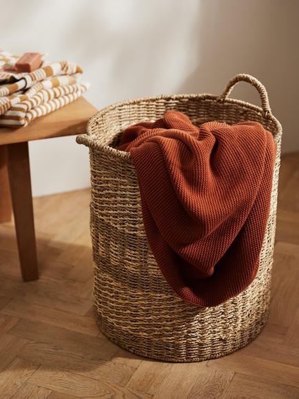 John Lewis Woven Seagrass Round Laundry Basket, Natural - view 2, 