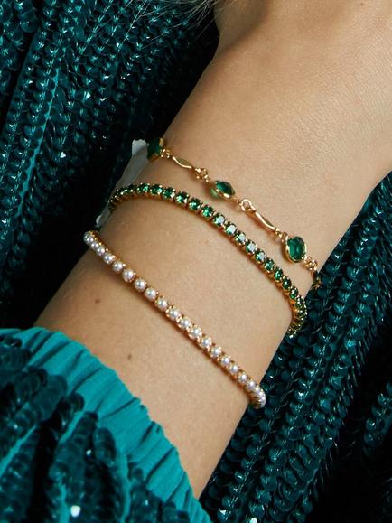Orelia Pearl Tennis Bracelet, Gold/White - view 2, Gold/White