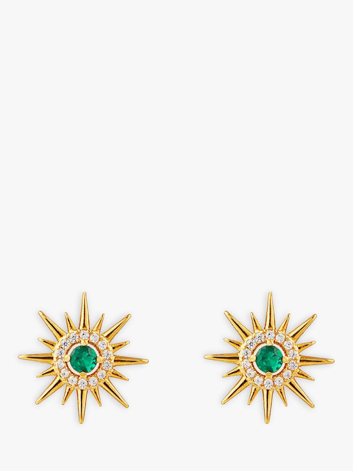 Orelia Emerald Large Starburst Studs, Gold/Green