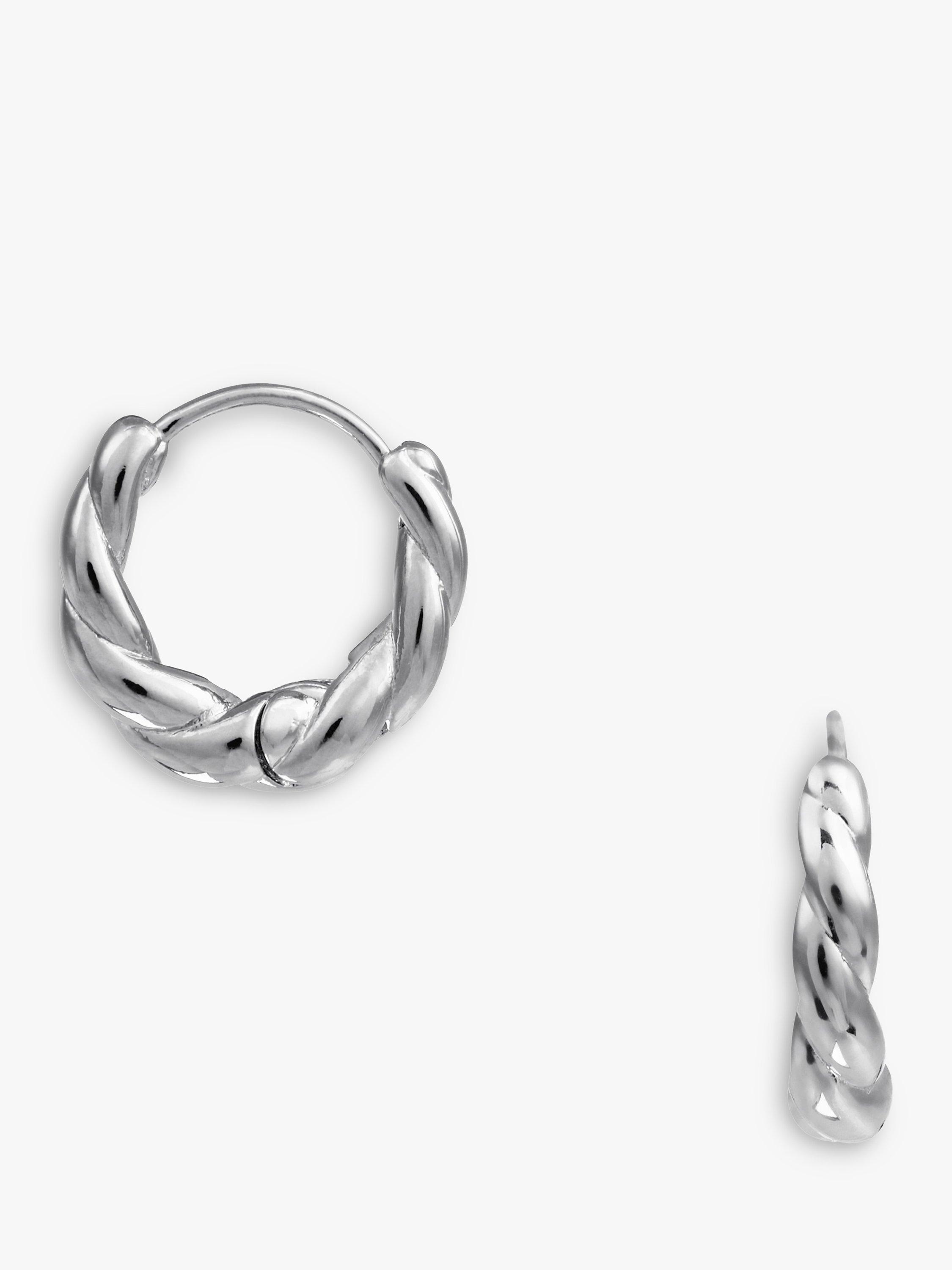 Orelia Rope Twist Huggie Hoop Earrings, Silver