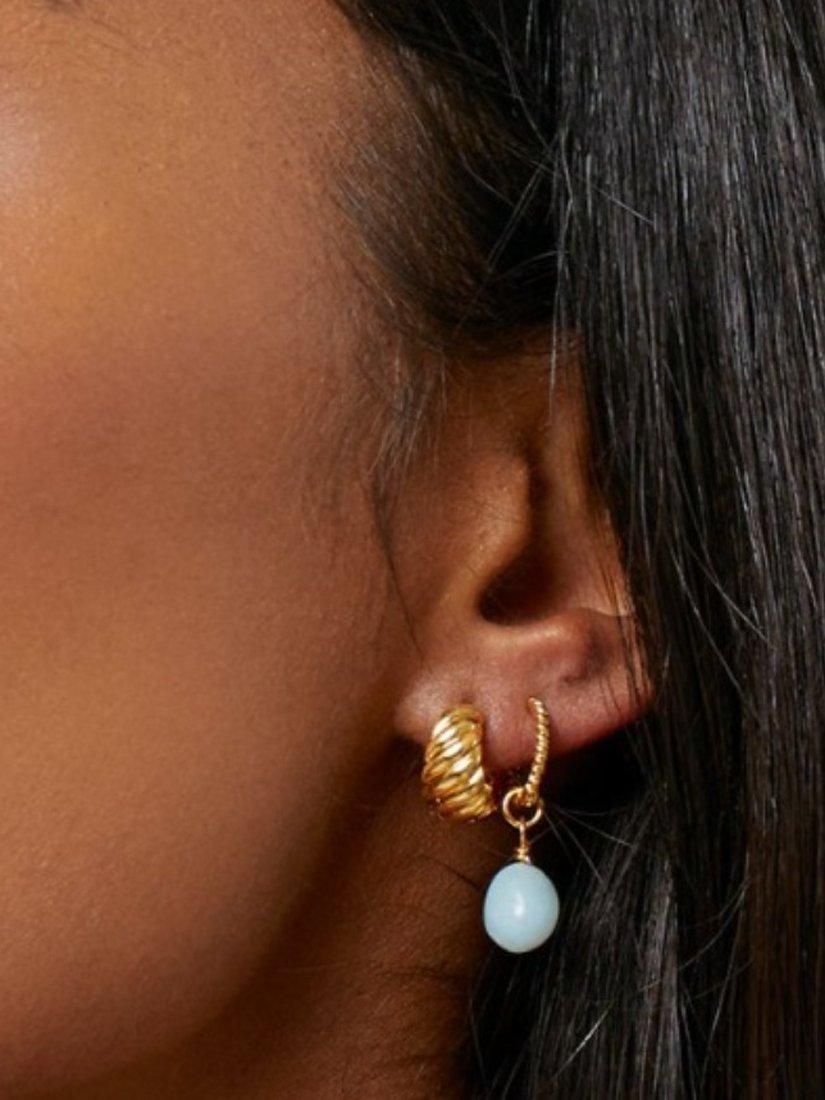 Product image 2 of 2, which shows Orelia Twist Chubby Huggie Hoop Earrings, Gold
