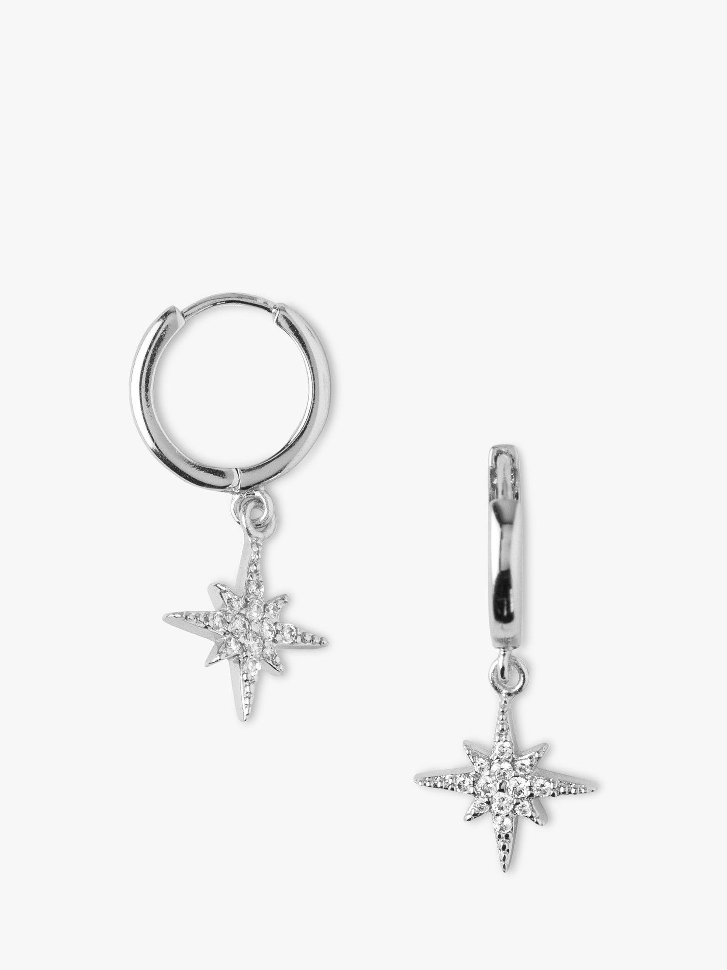 Orelia Starburst Small Hoop Earrings, Silver