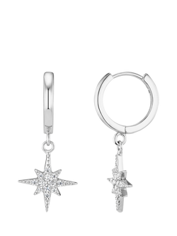 Orelia Starburst Small Hoop Earrings, Silver, Silver