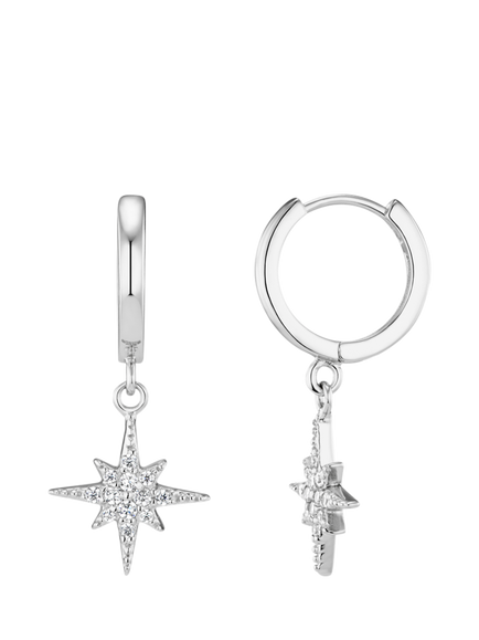 Orelia Starburst Small Hoop Earrings, Silver, Silver