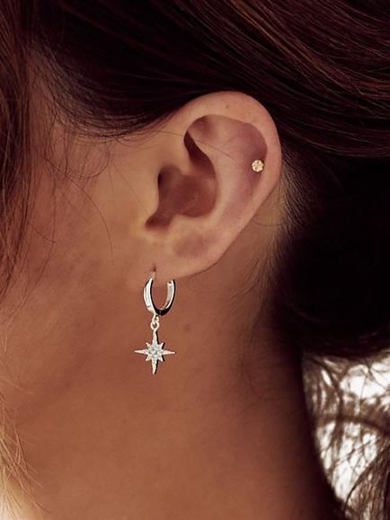 Orelia Starburst Small Hoop Earrings, Silver - view 2, Silver