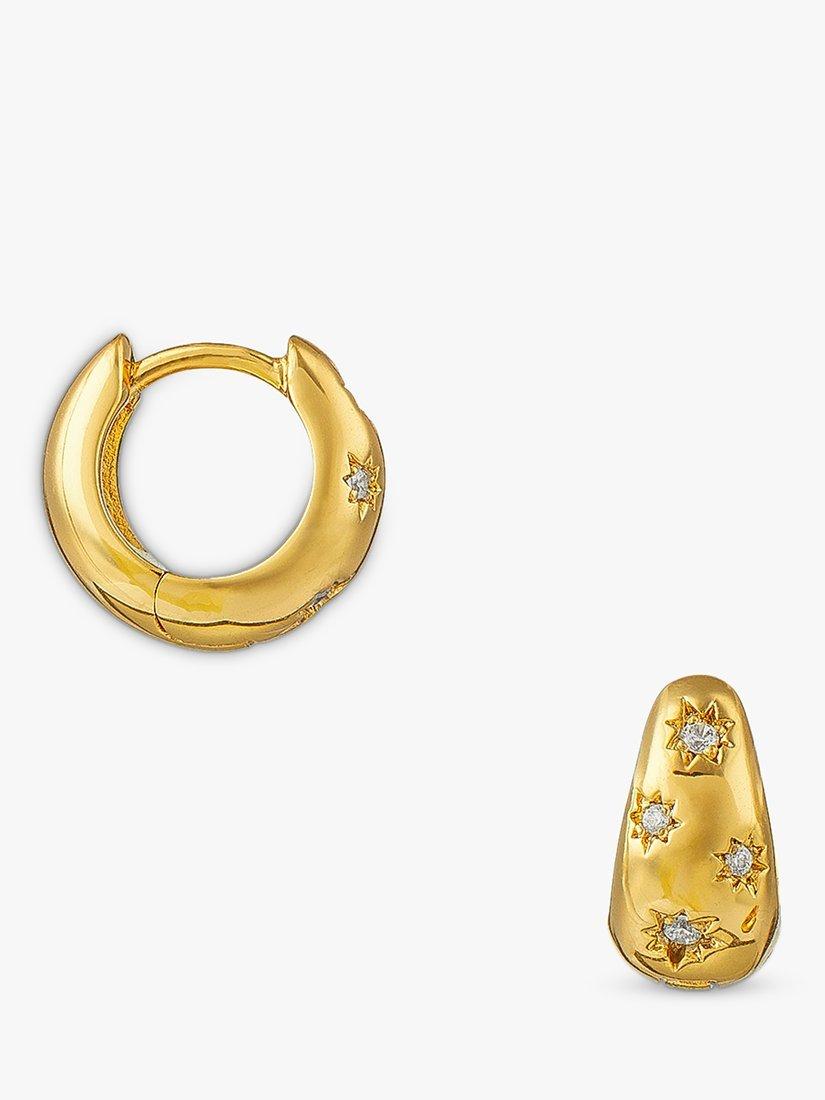 Product image 1 of 1, which shows Orelia Crystal Starburst Tapered Huggie Hoop Earrings, Gold