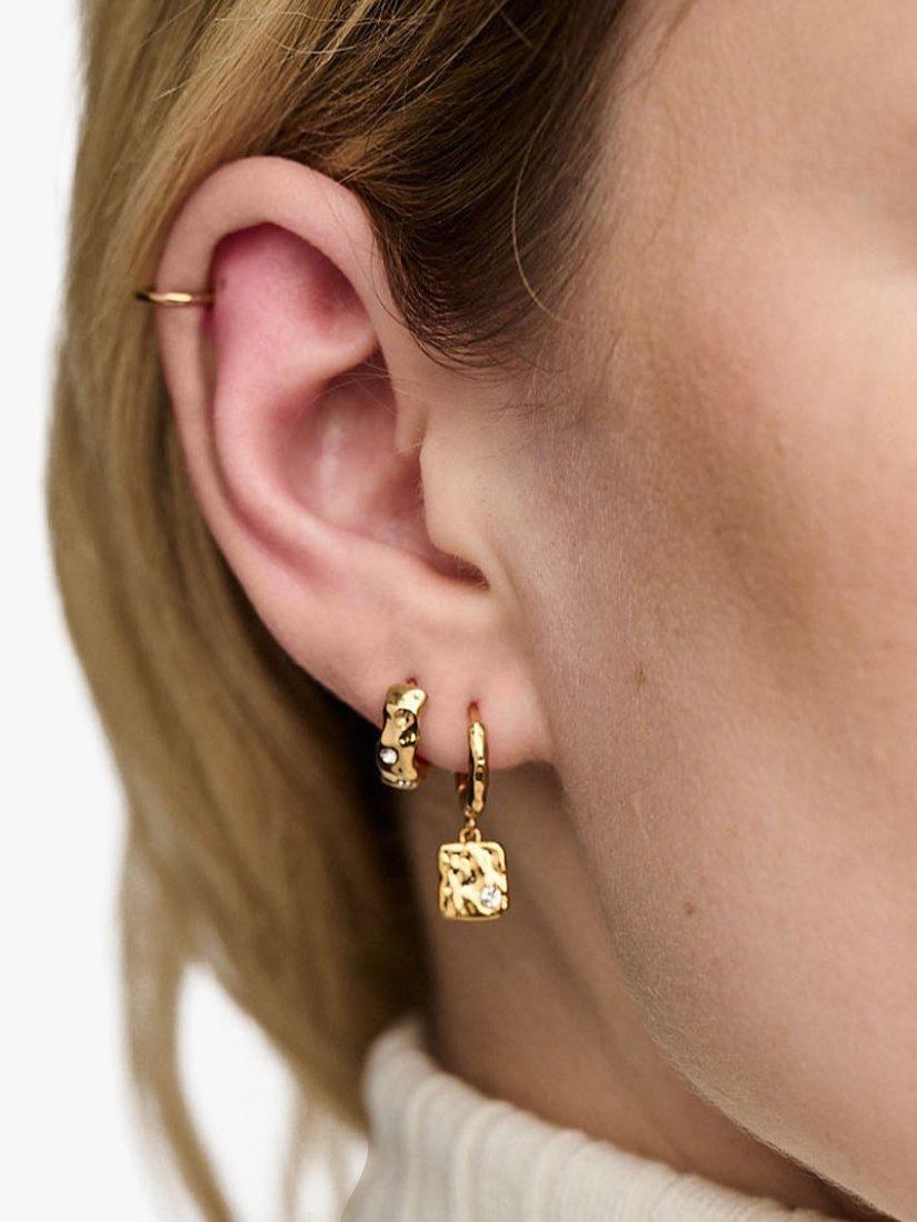 Product image 2 of 3, which shows Orelia Molten & Swarovski® Crystals Huggie Hoop Earrings, Gold