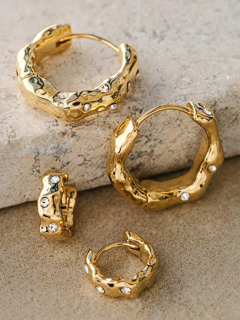 Product image 3 of 3, which shows Orelia Molten & Swarovski® Crystals Huggie Hoop Earrings, Gold