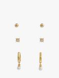 Orelia Pearl Hoop & Star Stud Earrings, Pack of 3, Gold